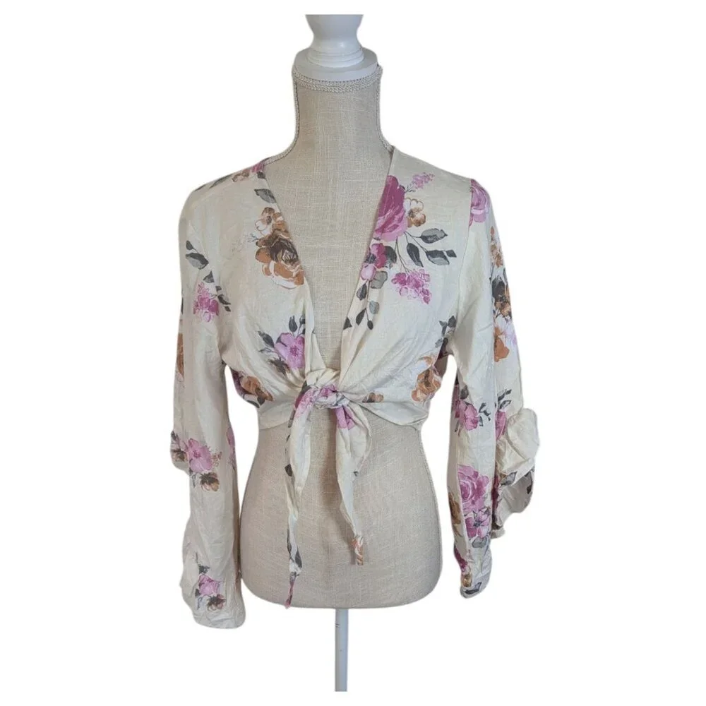 Spoon Jeans White Floral Tie Crop Top Shrug Large - Picture 2 of 4